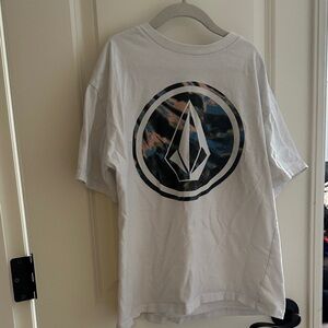 Volcom Kids Tee - White with Black and Blue Graphic